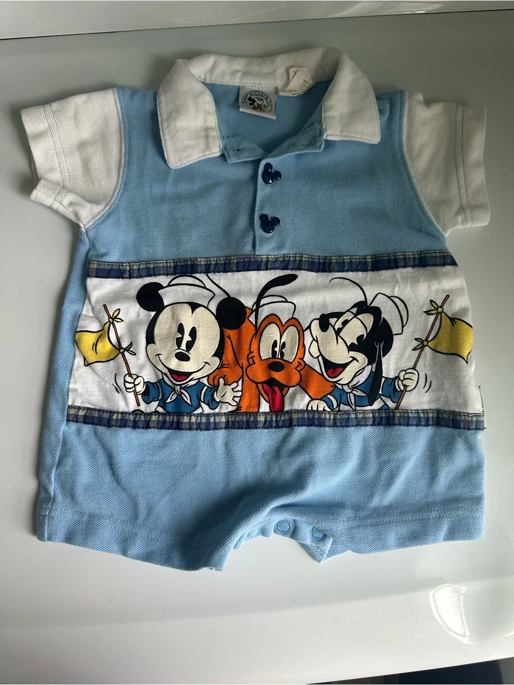 Rare Vintage Baby Disney Character Polo Romper in Light Blue & White